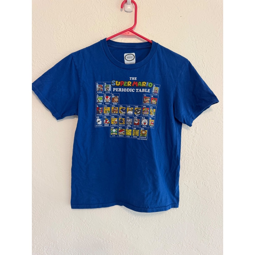 Nintendo Super Mario Periodic Table Blue Graphic T-Shirt Kids Medium PC450YM